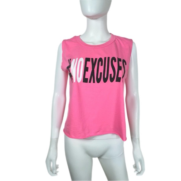 On Fire Pink #No Excuses Cut-Off Muscle Tank Cropped Top - Picture 1 of 4